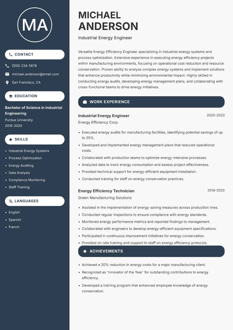 Energy Efficiency Engineer resume template — Compact