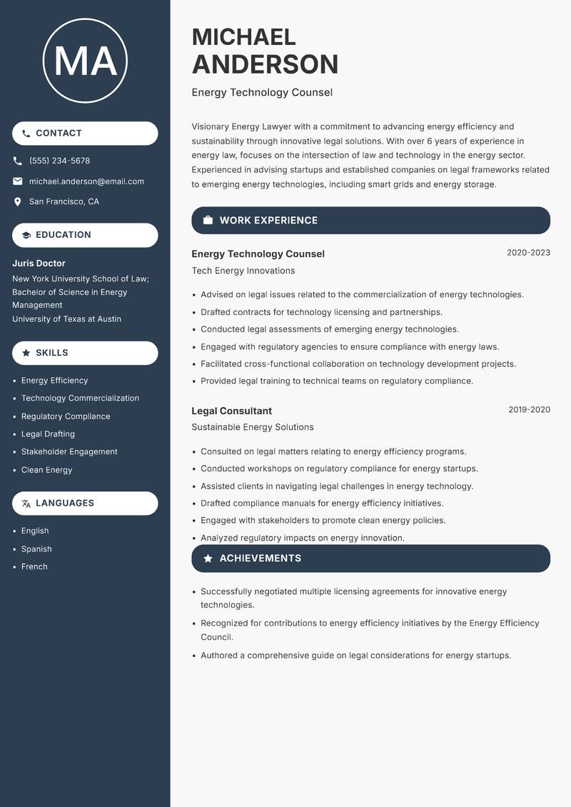 Energy Lawyer resume template — Compact