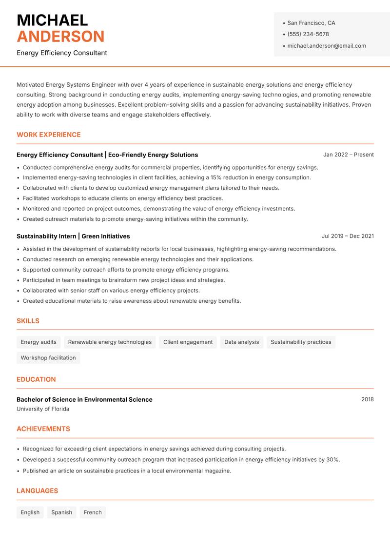 Energy Systems Engineer resume template — Modern Professional