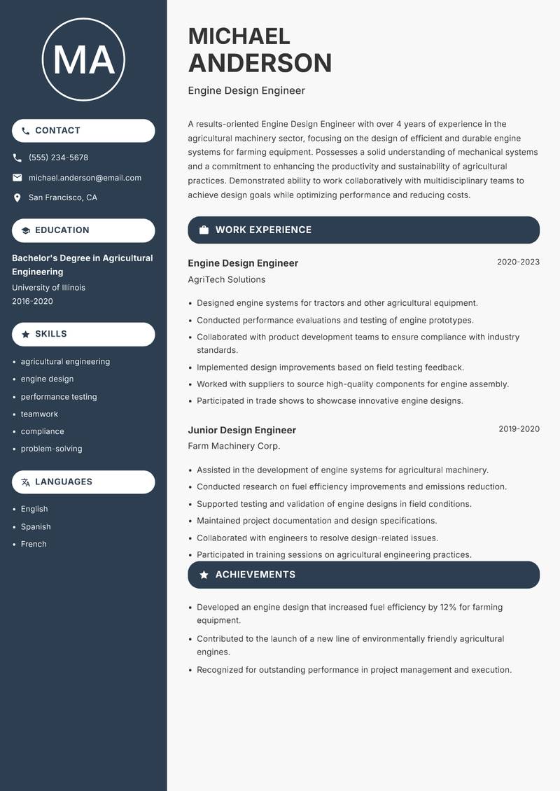 Engine Design Engineer resume template — Compact