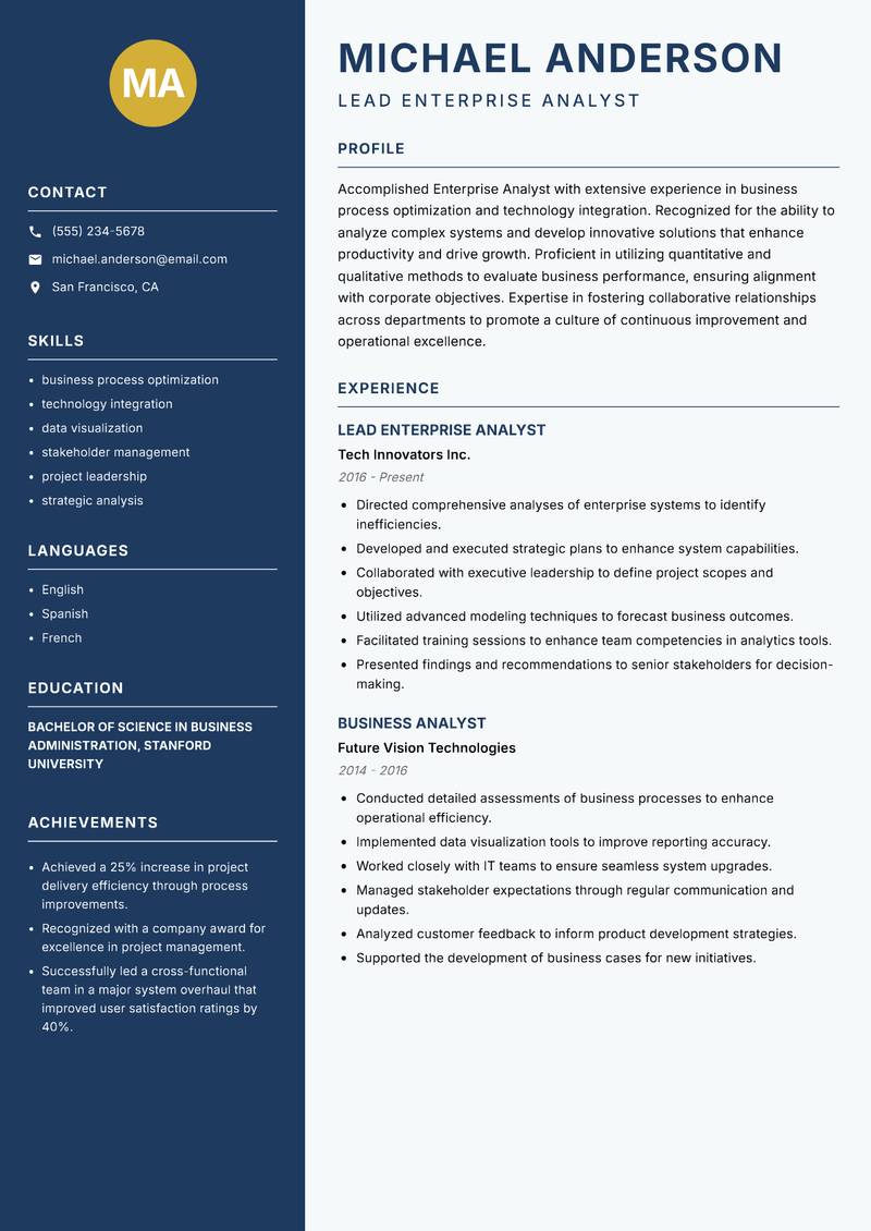 Enterprise Analyst resume template — Classic Clean