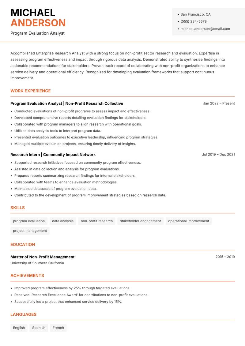 Enterprise Research Analyst resume template — Modern Professional