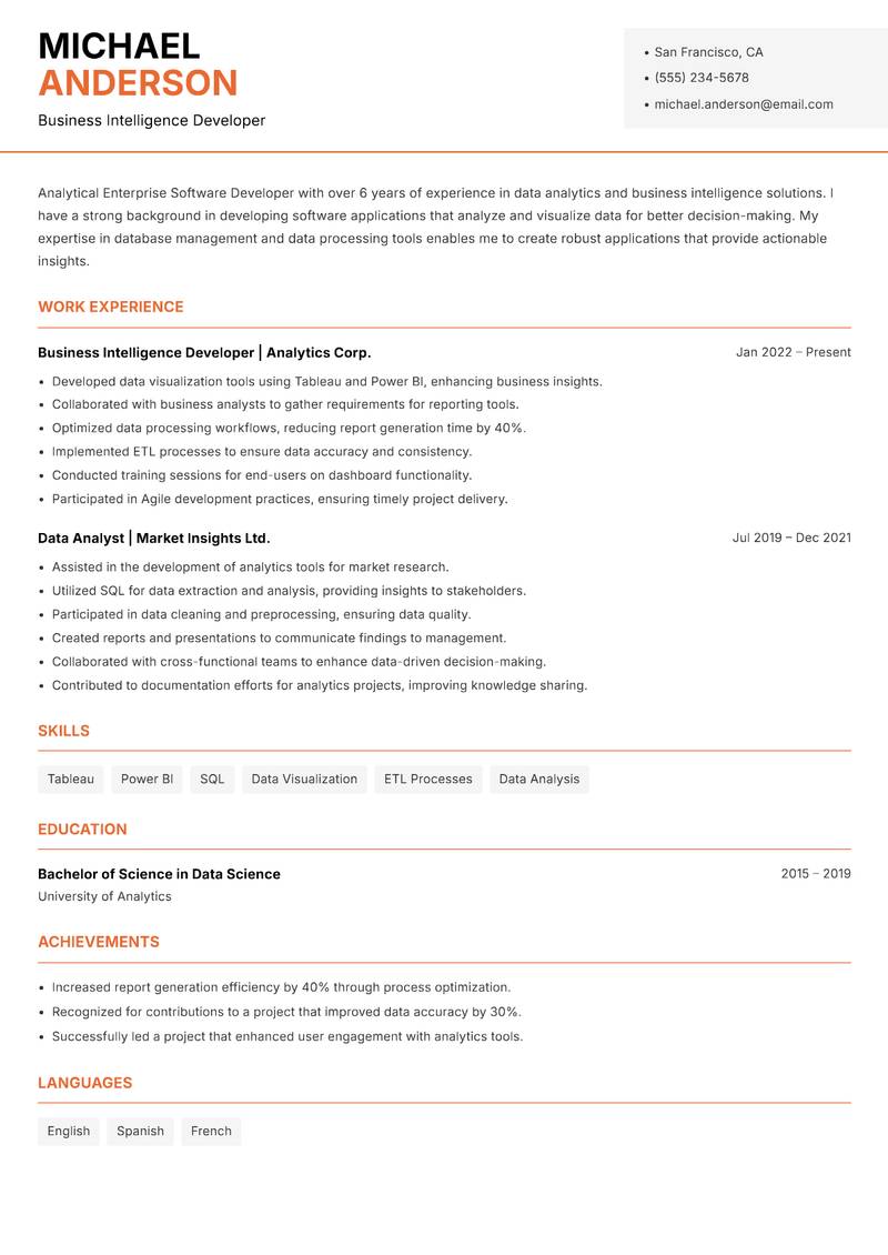 Enterprise Software Developer resume template — Modern Professional