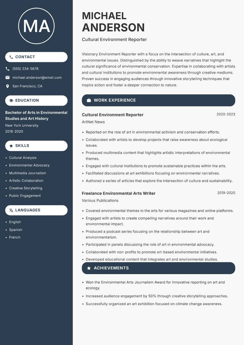 Environment Reporter resume template — Compact