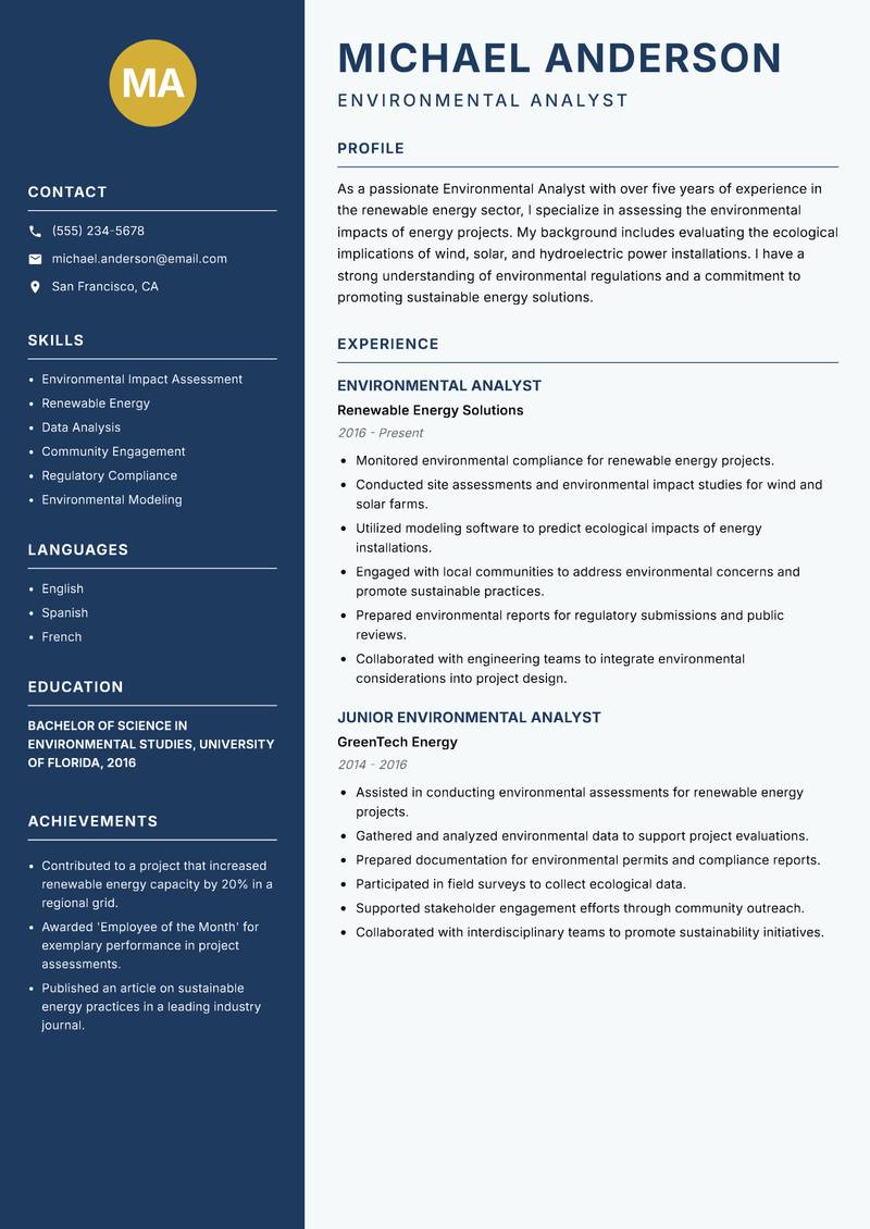 Environmental Analyst resume template — Classic Clean