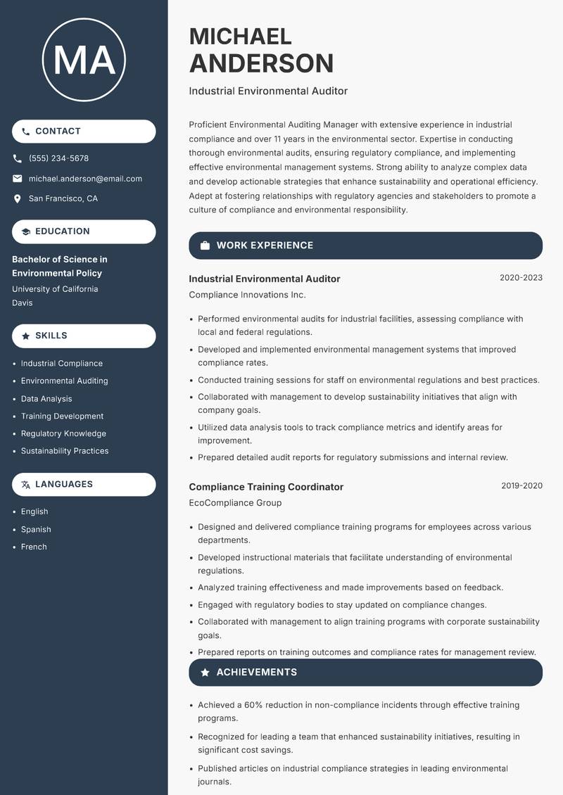 Environmental Auditing Manager resume template — Compact