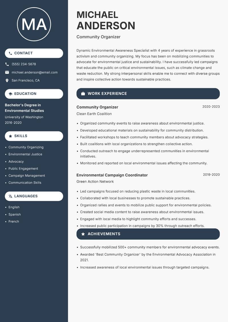Environmental Awareness Specialist resume template — Compact