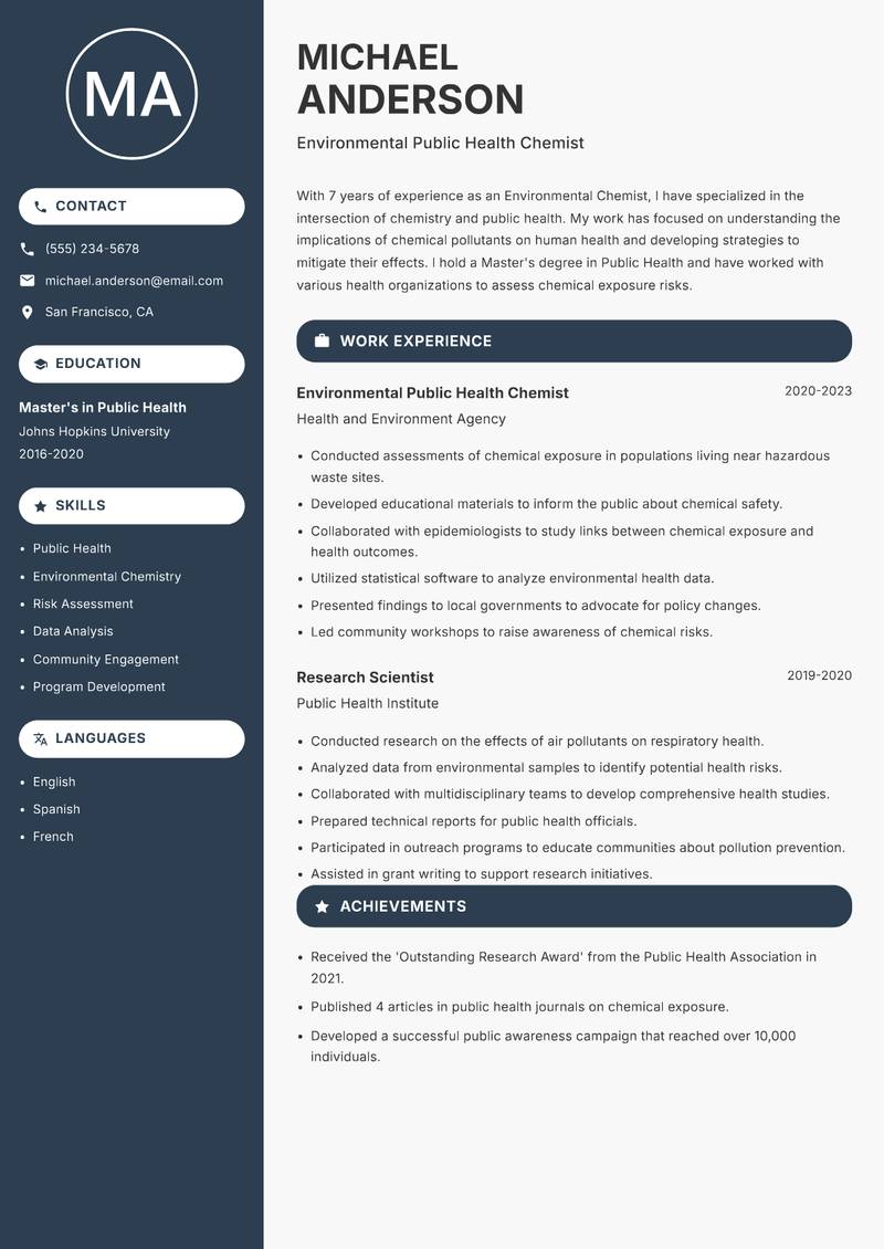 Environmental Chemist resume template — Compact