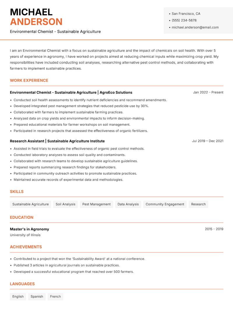 Environmental Chemist resume template — Modern Professional
