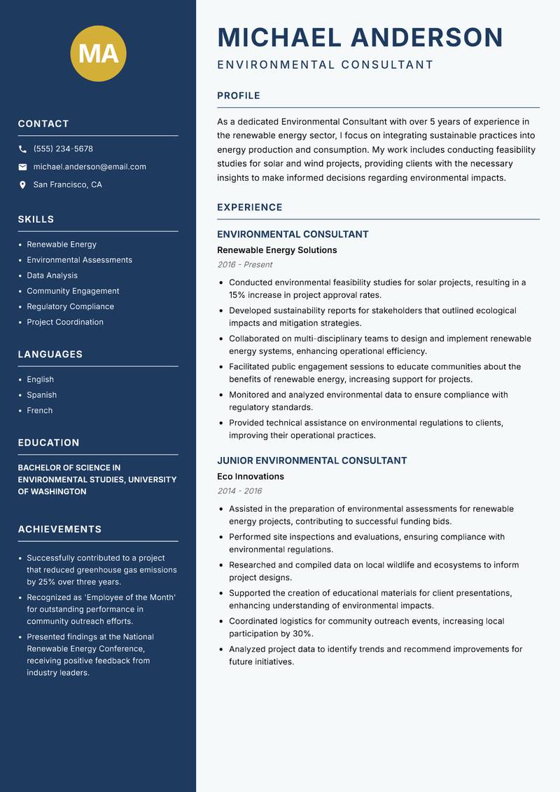 Environmental Consultant resume template — Classic Clean