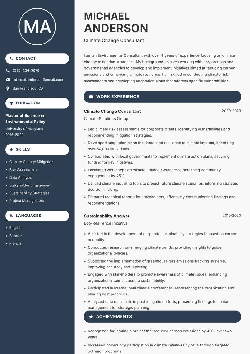 Environmental Consultant resume template — Compact