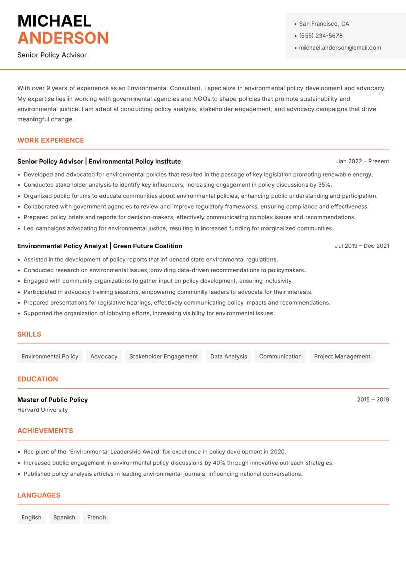 Environmental Consultant resume template — Modern Professional