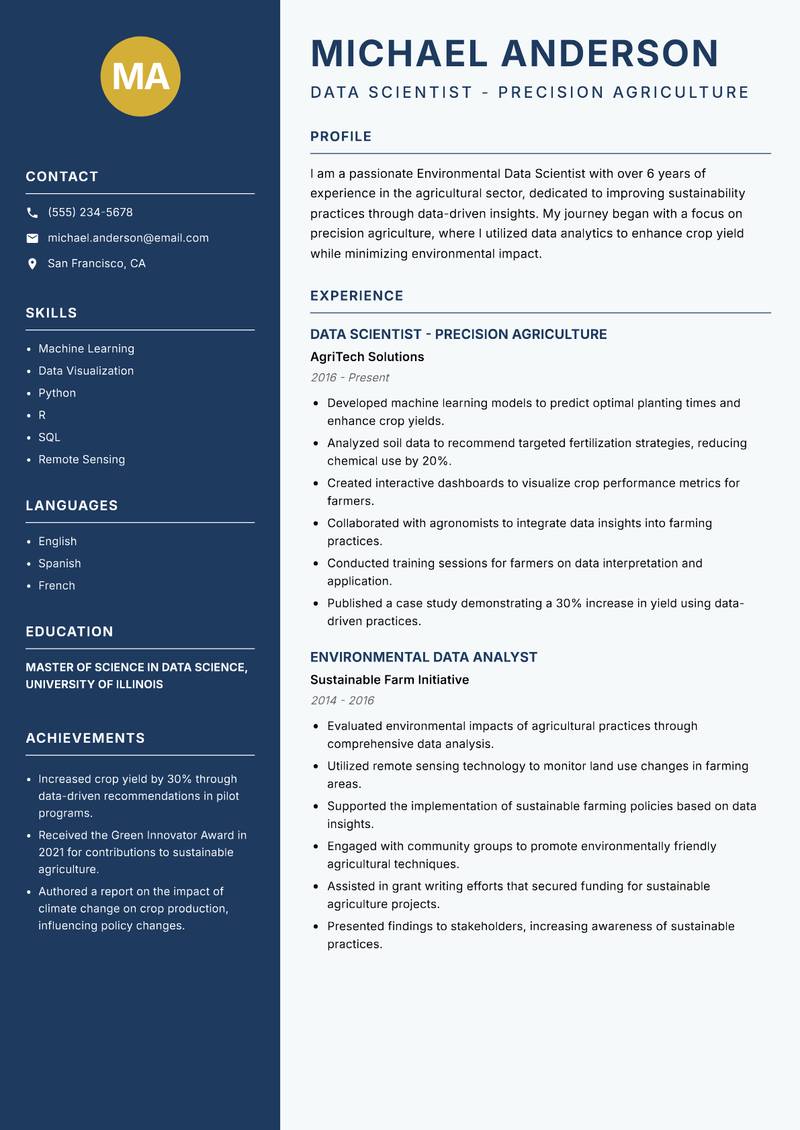 Environmental Data Scientist resume template — Classic Clean