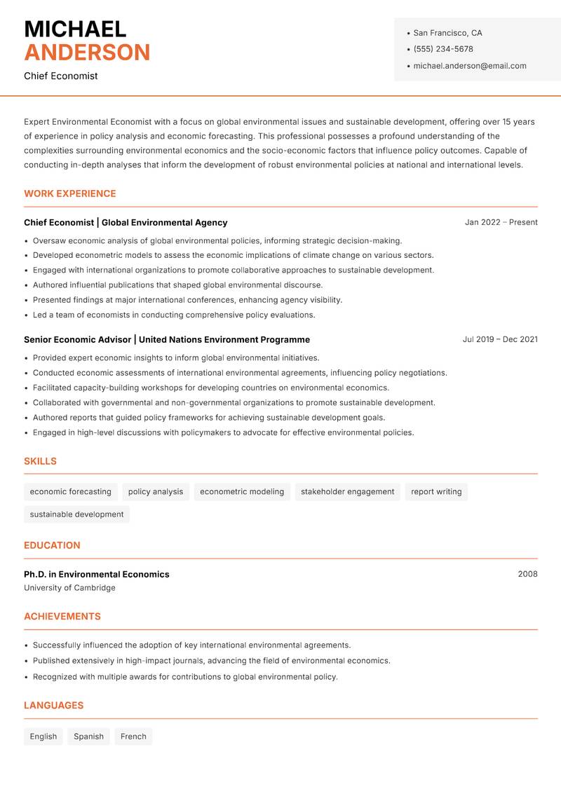 Environmental Economist resume template — Modern Professional