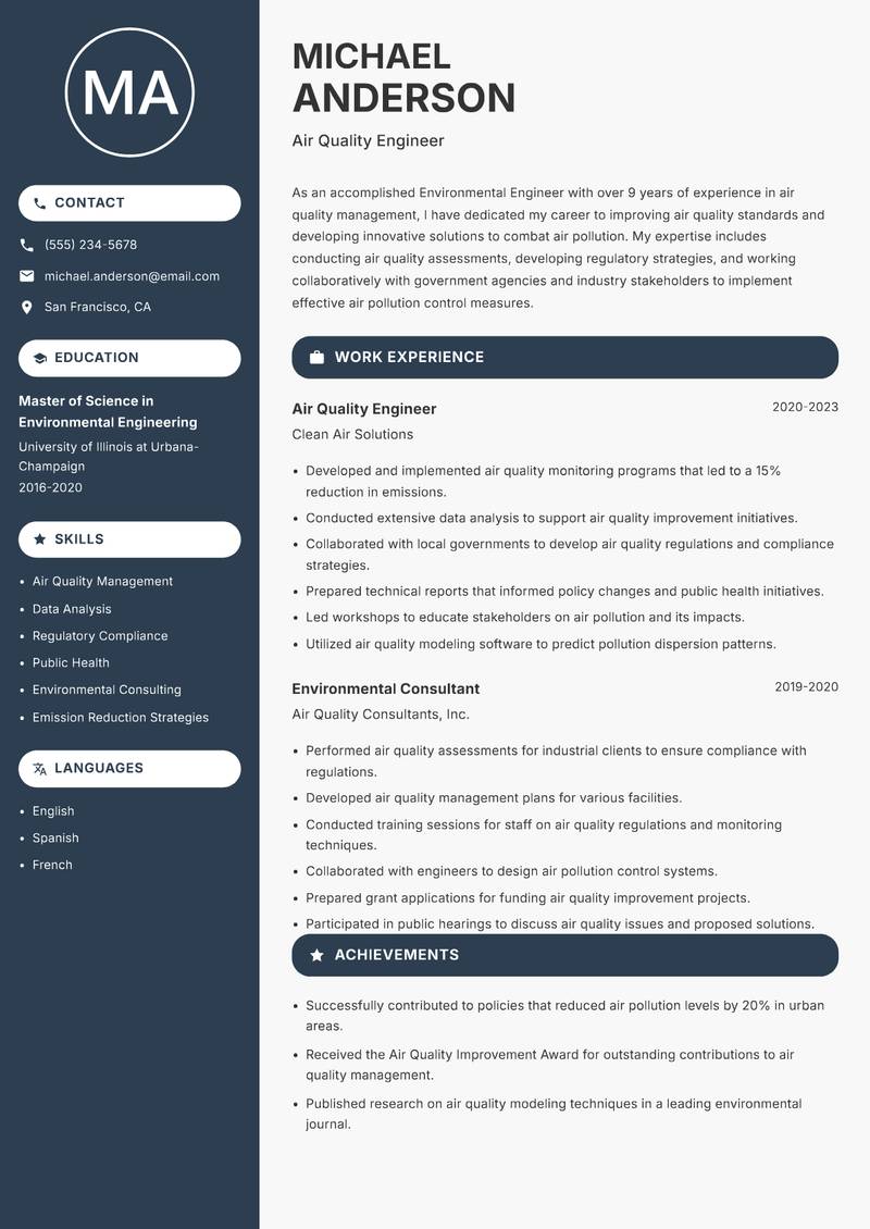 Environmental Engineer resume template — Compact