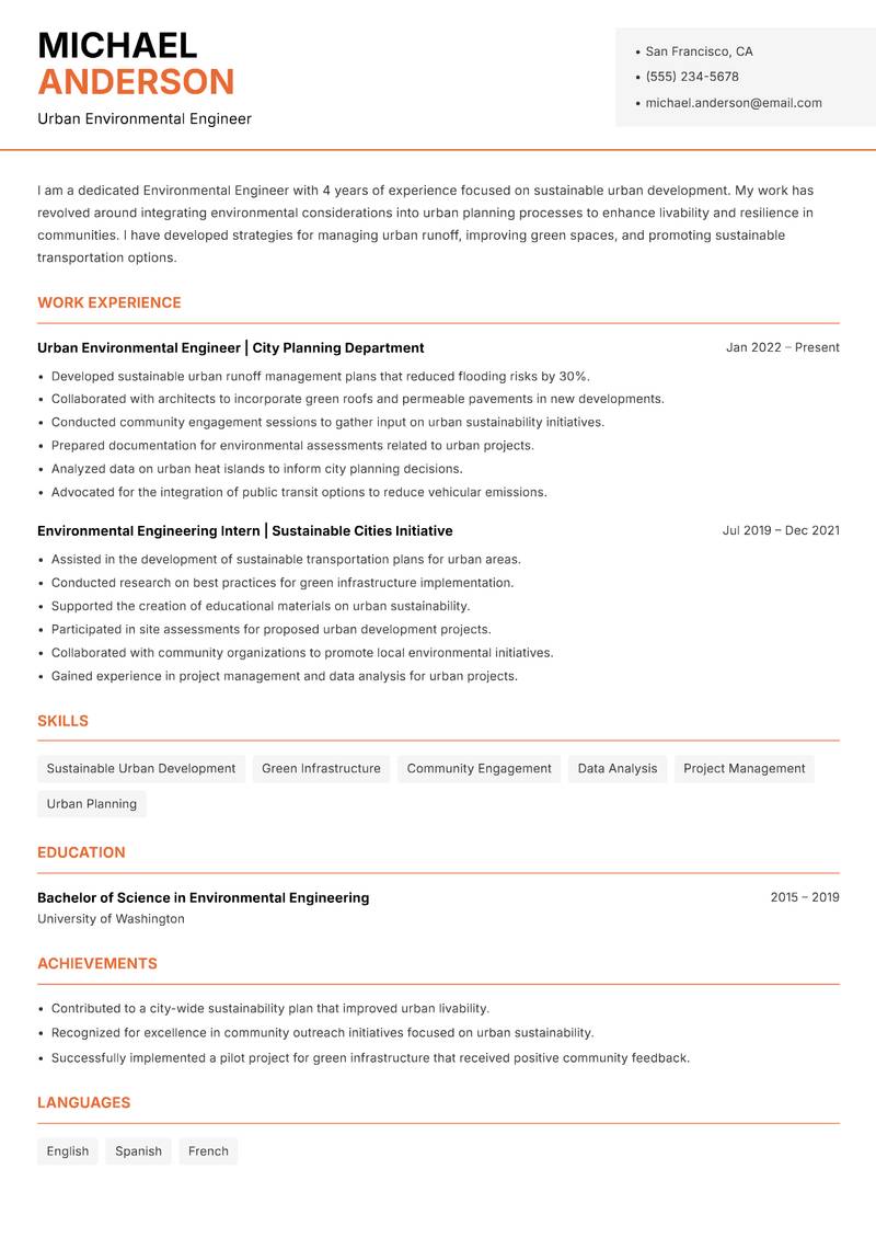 Environmental Engineer resume template — Modern Professional