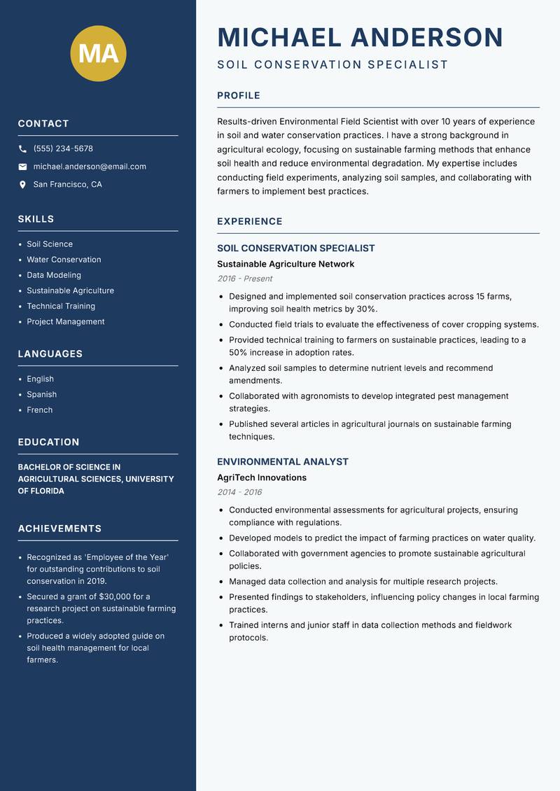 Environmental Field Scientist resume template — Classic Clean
