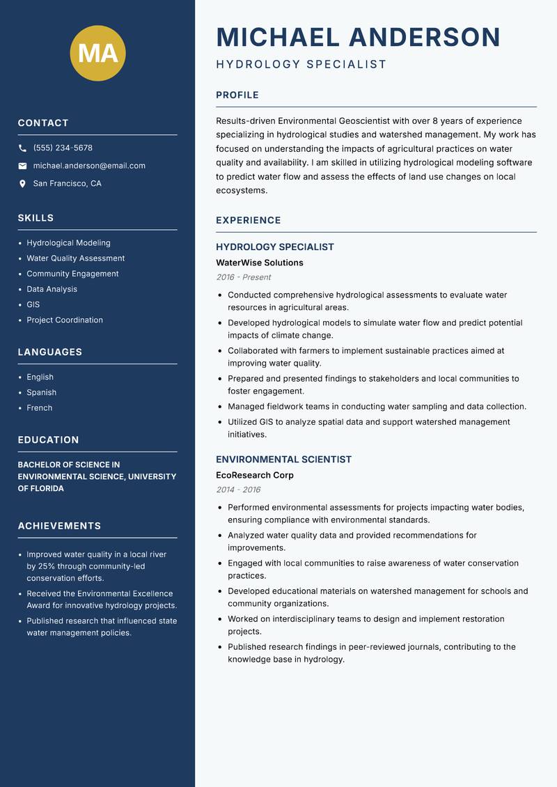 Environmental Geoscientist resume template — Classic Clean
