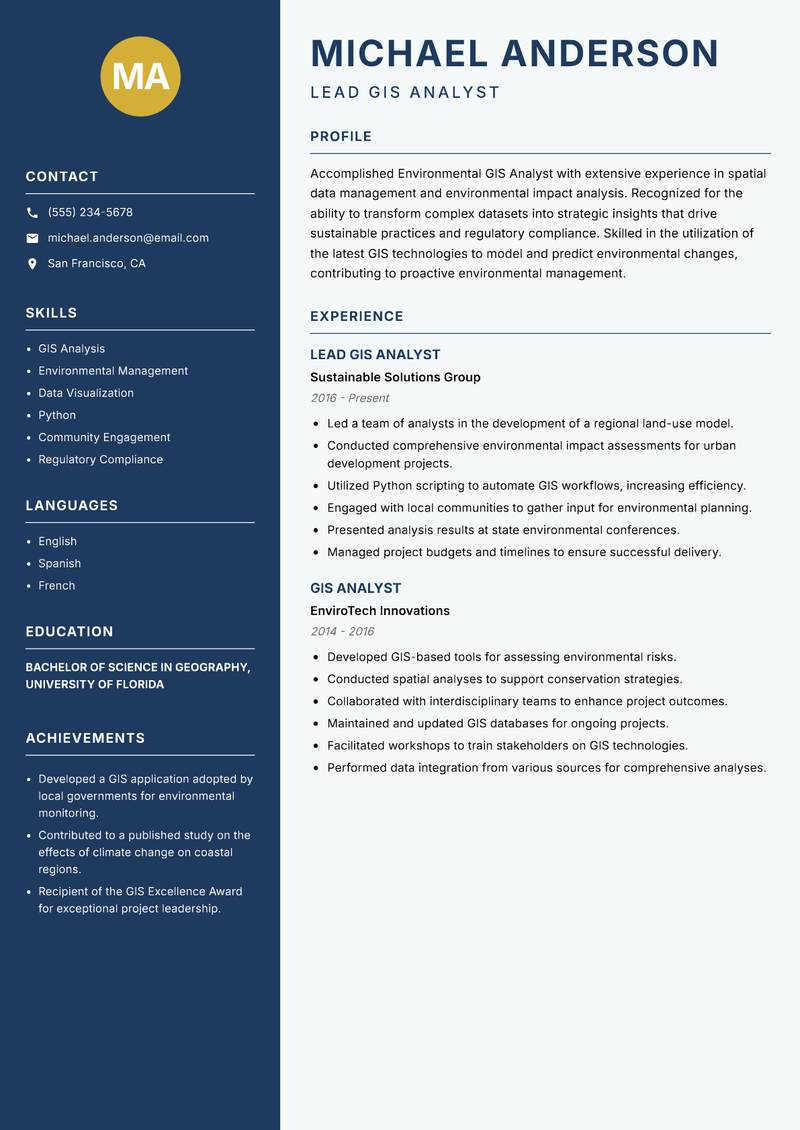 Environmental GIS Analyst resume template — Classic Clean