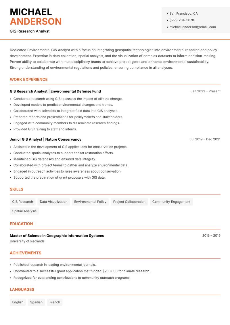 Environmental GIS Analyst resume template — Modern Professional