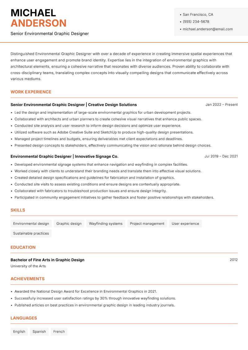 Environmental Graphic Designer resume template — Modern Professional