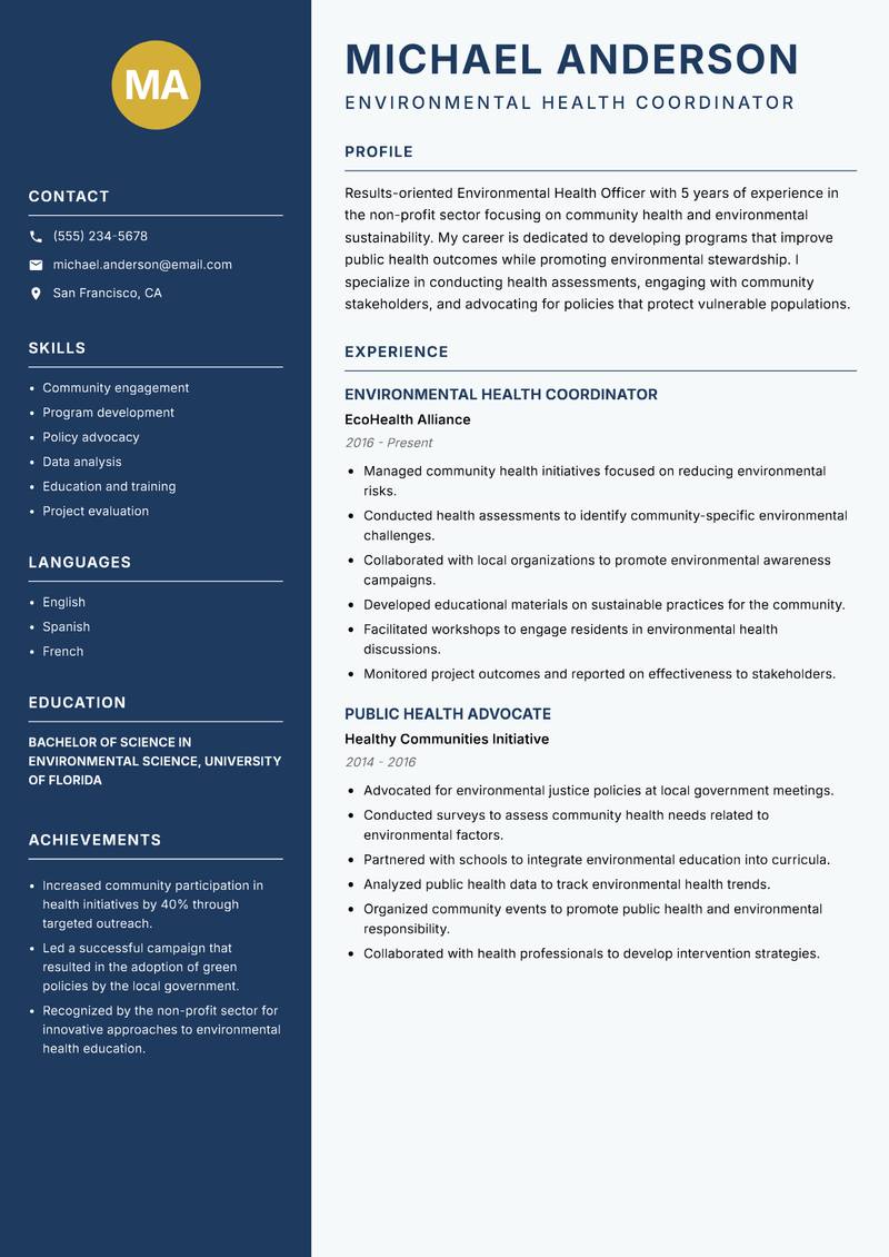 Environmental Health Officer resume template — Classic Clean