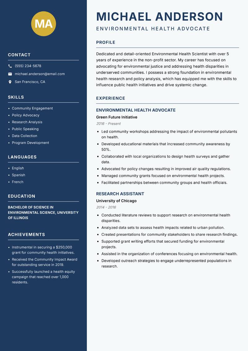 Environmental Health Scientist resume template — Classic Clean