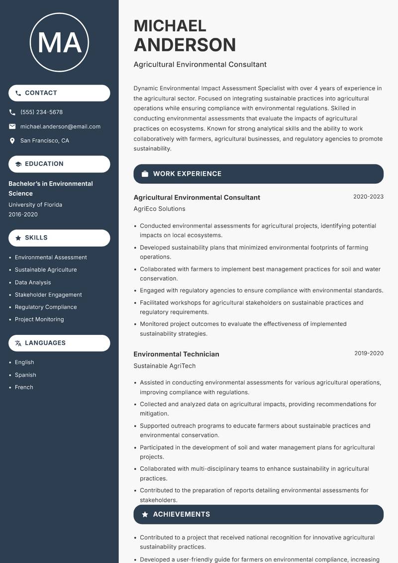 Environmental Impact Assessment Specialist resume template — Compact