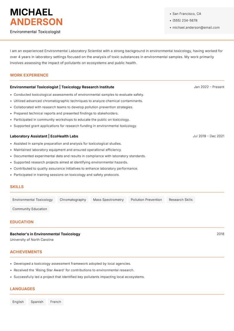 Environmental Laboratory Scientist resume template — Modern Professional