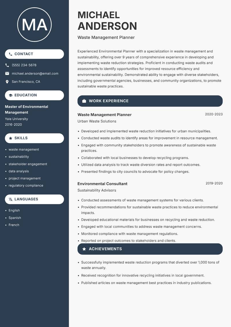 Environmental Planner resume template — Compact