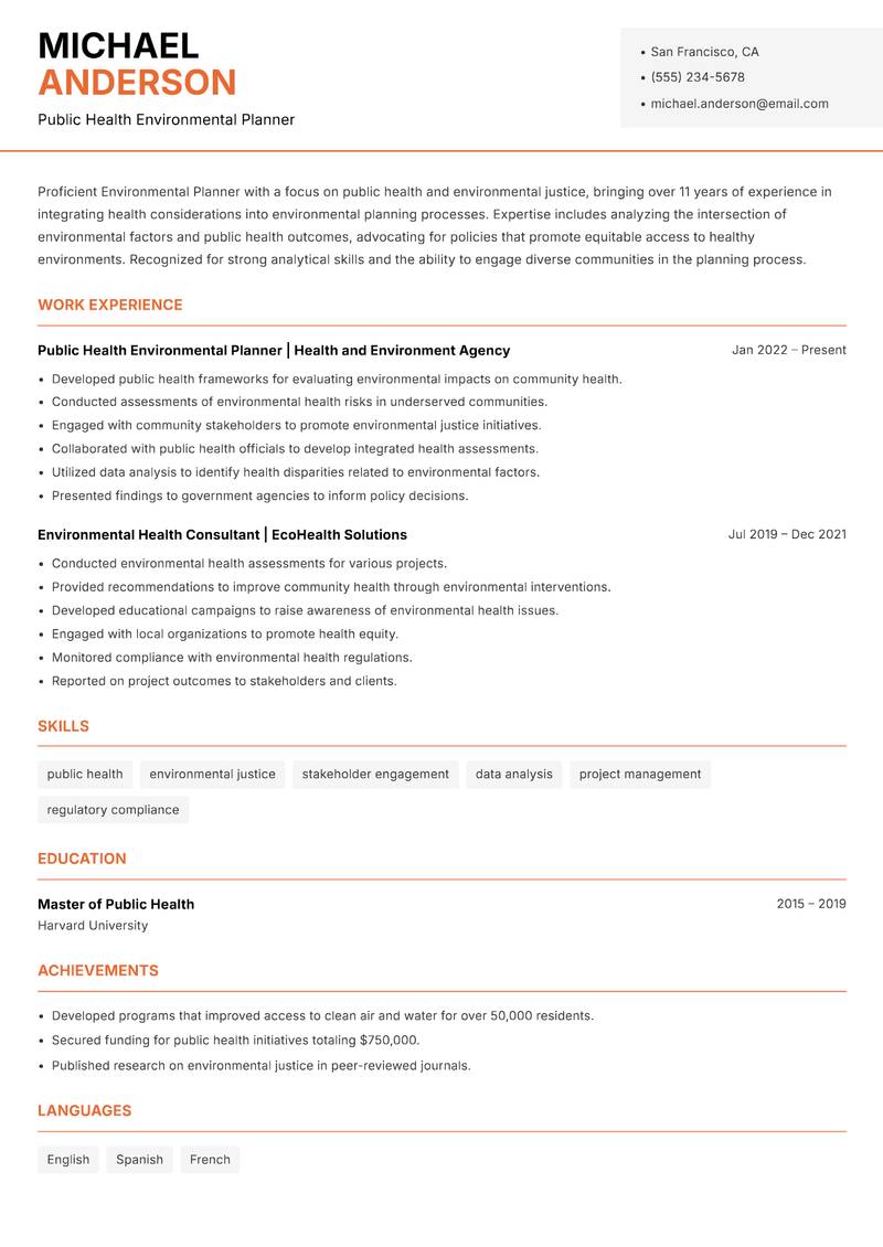 Environmental Planner resume template — Modern Professional