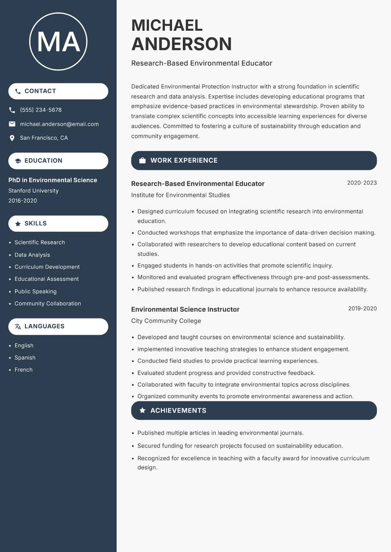 Environmental Protection Instructor resume template — Compact