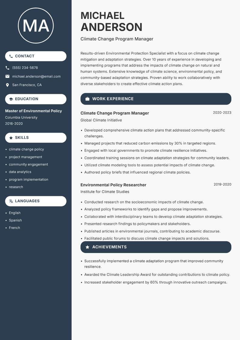 Environmental Protection Specialist resume template — Compact