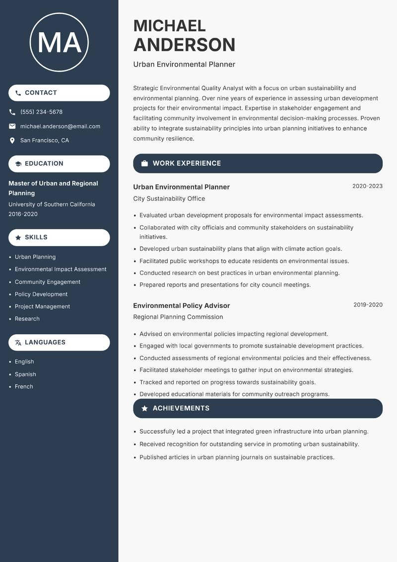 Environmental Quality Analyst resume template — Compact