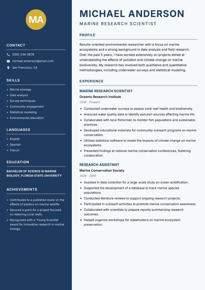 Environmental Researcher resume template — Classic Clean