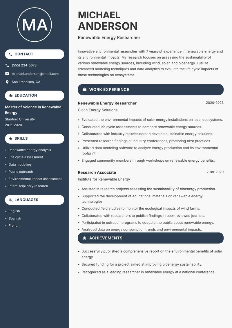 Environmental Researcher resume template — Compact