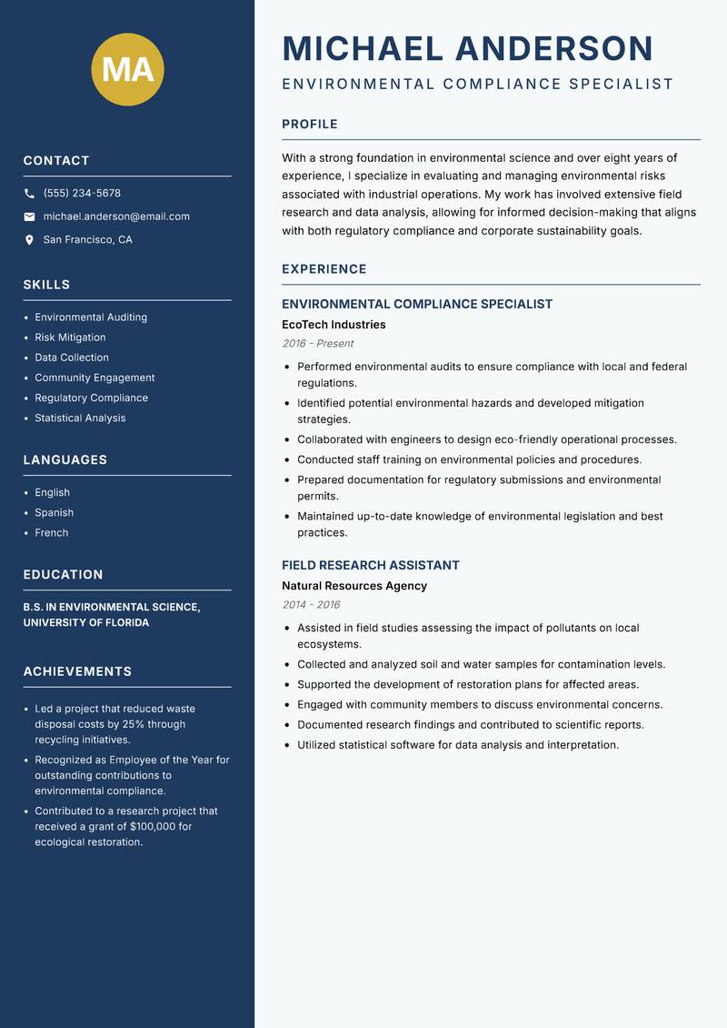 Environmental Risk Scientist resume template — Classic Clean