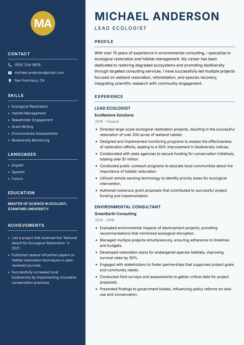 Environmental Sciences Consultant resume template — Classic Clean