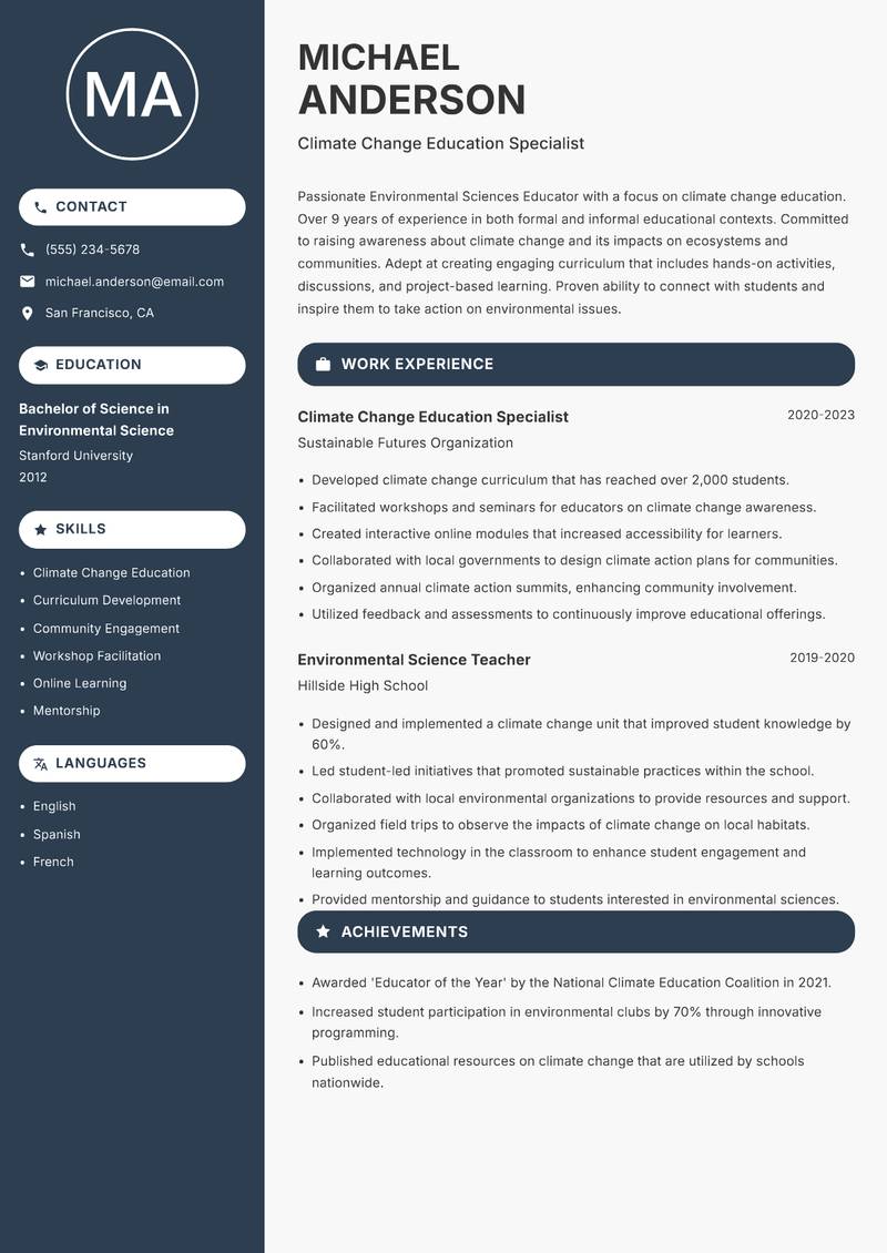 Environmental Sciences Educator resume template — Compact