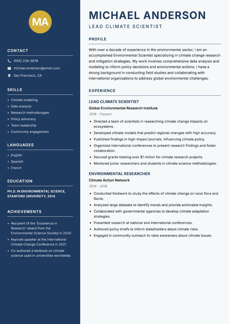 Environmental Scientist resume template — Classic Clean
