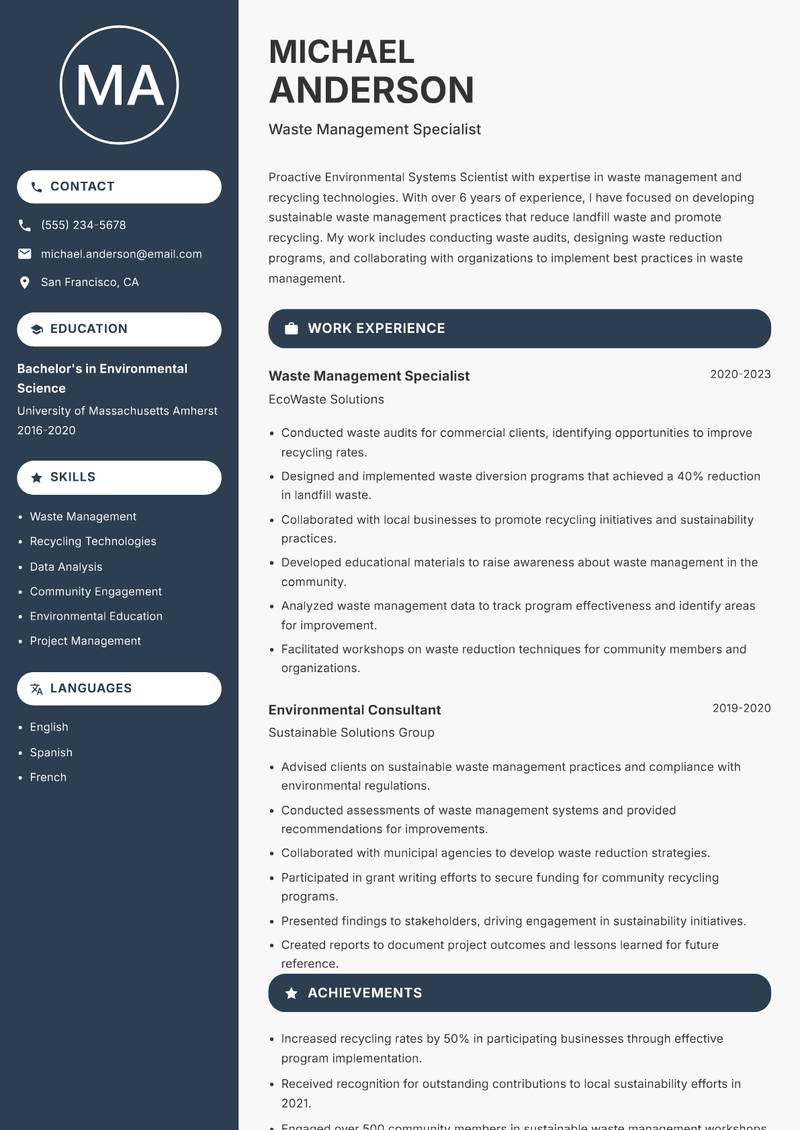 Environmental Systems Scientist resume template — Compact
