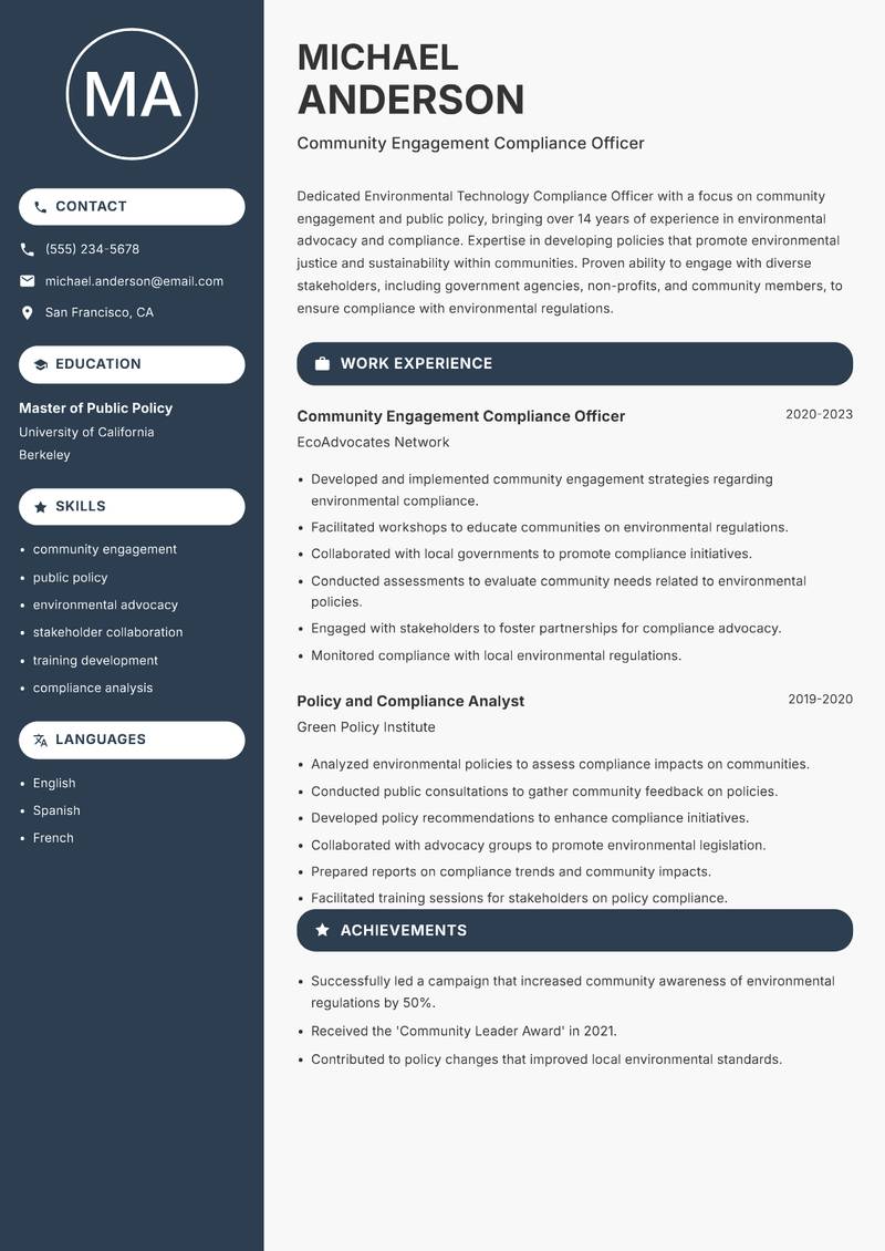 Environmental Technology Compliance Officer resume template — Compact