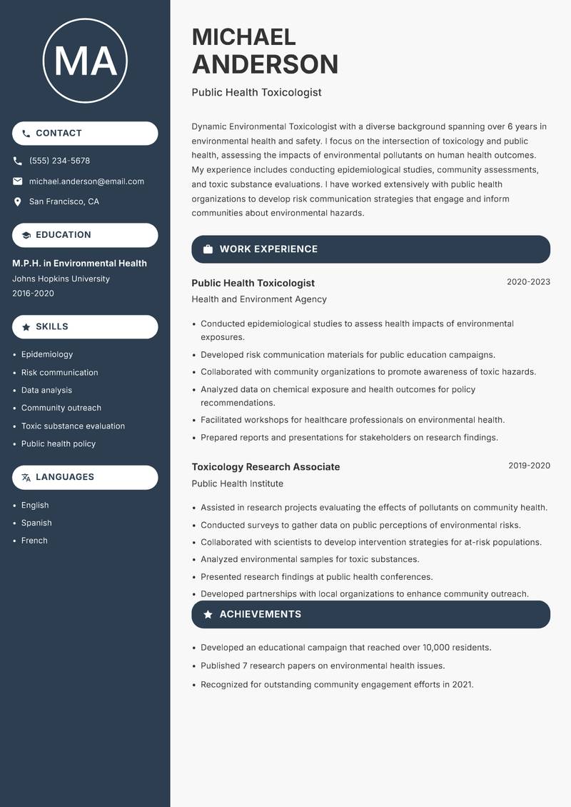 Environmental Toxicologist resume template — Compact