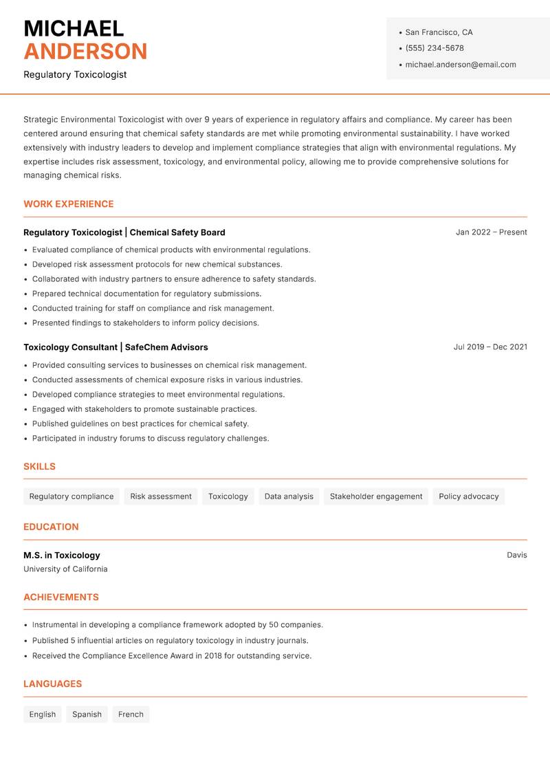 Environmental Toxicologist resume template — Modern Professional