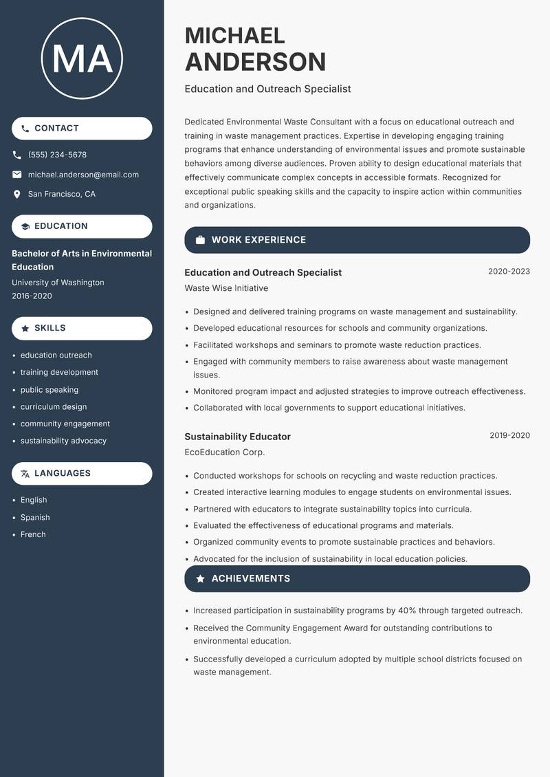 Environmental Waste Consultant resume template — Compact
