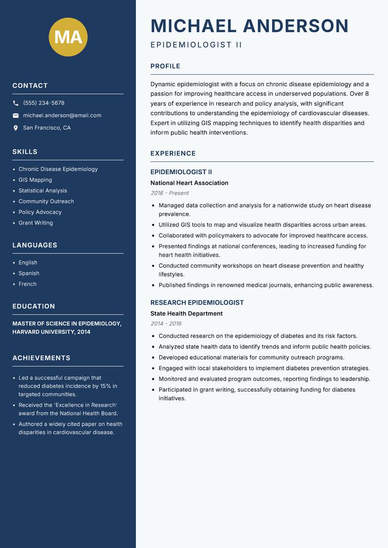 Epidemiologist resume template — Classic Clean