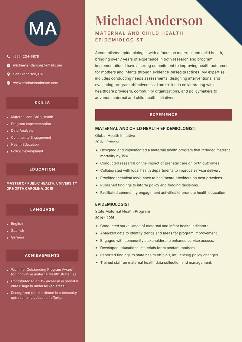 Epidemiologist resume template — Two Column