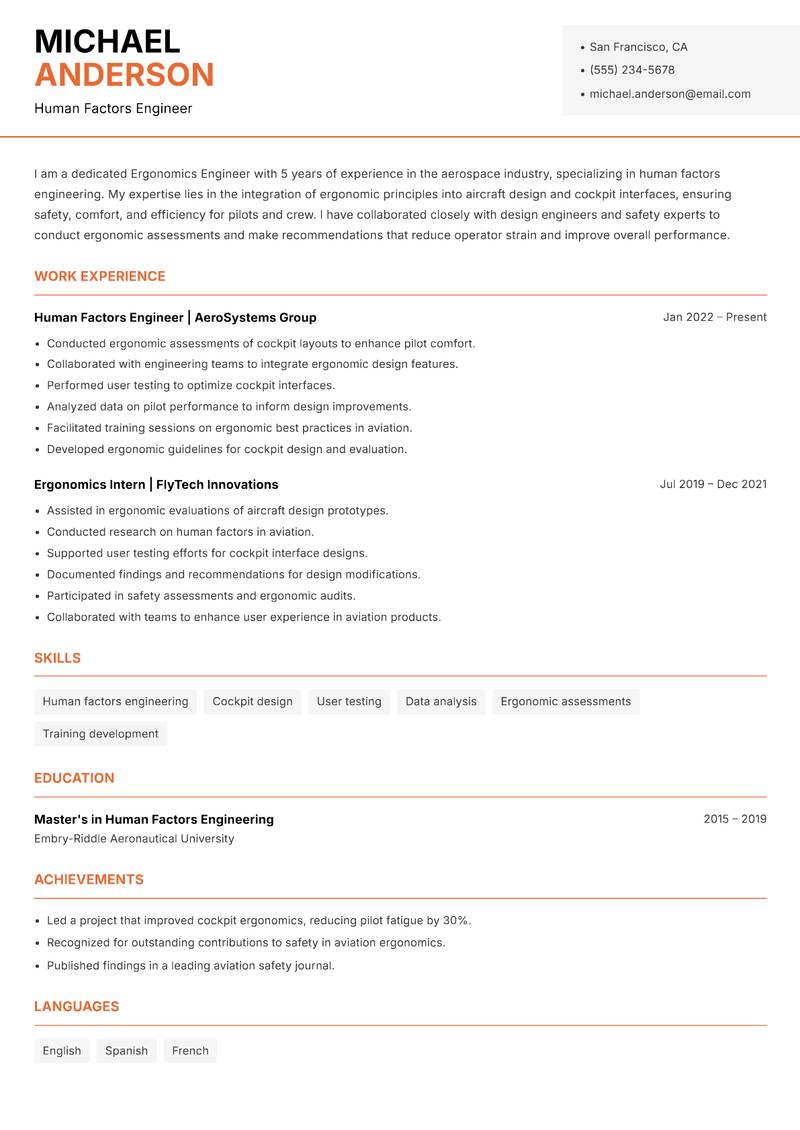 Ergonomics Engineer resume template — Modern Professional