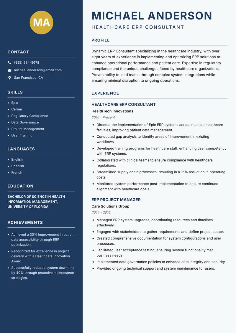ERP Consultant resume template — Classic Clean