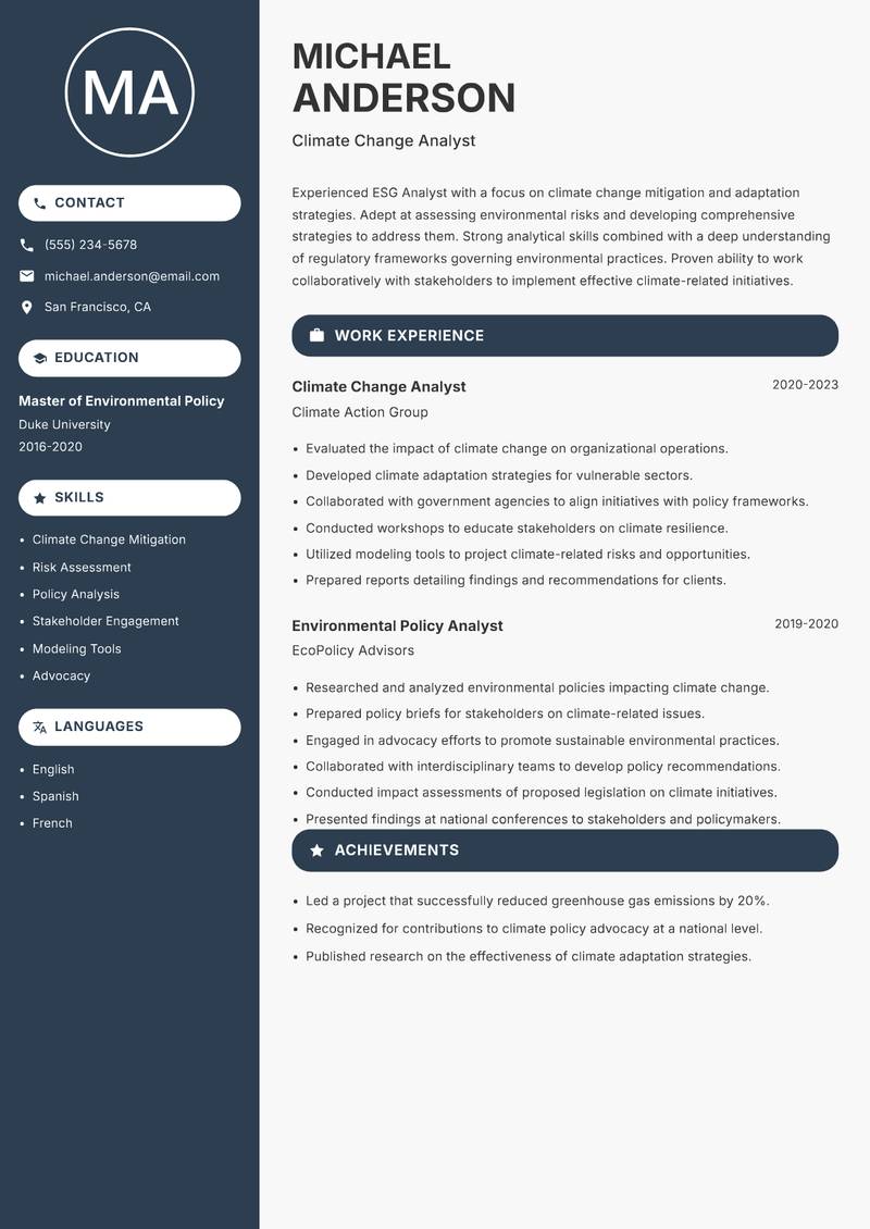 ESG Analyst resume template — Compact